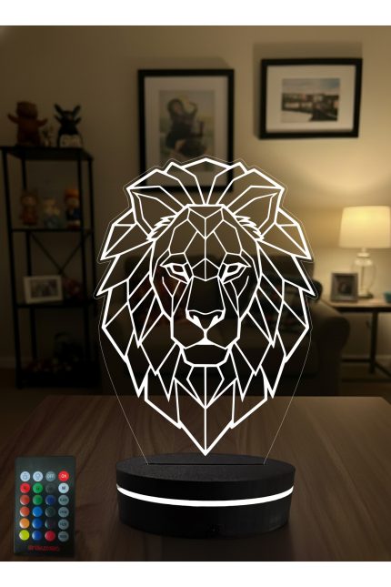 3D LED Aslan Gece Lambası RGB Renk Değiştiren Kumandalı Dekoratif Masa Lambası