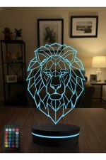 3D LED Aslan Gece Lambası RGB Renk Değiştiren Kumandalı Dekoratif Masa Lambası - Görsel 2