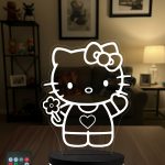 Hello Kitty 3D LED Gece Lambası - Çocuk Odası ve Arkadaşa Hediye 16 Renk Kumandalı Pleksi Lamba