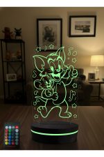 Tom ve Jerry 3D LED Gece Lambası – Kumandalı RGB Dekoratif Masa Lambası – Çocuk Odası Işıklı Lamba - Görsel 4