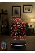 Tom ve Jerry 3D LED Gece Lambası – Kumandalı RGB Dekoratif Masa Lambası – Çocuk Odası Işıklı Lamba - Görsel 5