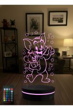 Tom ve Jerry 3D LED Gece Lambası – Kumandalı RGB Dekoratif Masa Lambası – Çocuk Odası Işıklı Lamba - Görsel 6
