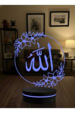 Allah ve Vav Temalı 3D Dekoratif Led Gece Lambası - Çiçekli Modern Hat Sanatı - İslami Hediye - Görsel 2