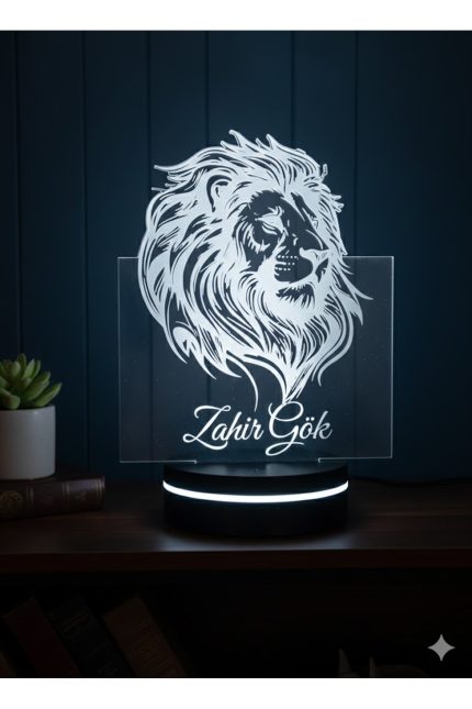 Sevgiliye/Erkeğe Özel İsim Yazılı Aslan Lamba