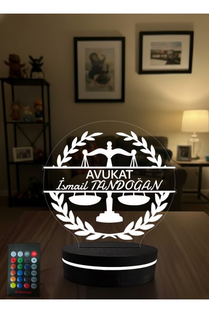 Avukat Tasarımlı Kişiye Özel 3D Led Gece Lambası - Adalet Terazisi Temalı Masa Lambası