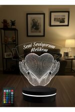 3D Seni Seviyorum Kalpli LED Gece Lambası Adaptörlü RGB Uzaktan Kumandalı Dekoratif Masa Lambası