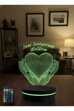 3D Seni Seviyorum Kalpli LED Gece Lambası Adaptörlü RGB Uzaktan Kumandalı Dekoratif Masa Lambası - Görsel 4