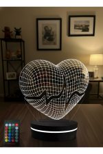 3D Kalp Şeklinde LED Gece Lambası Uzaktan Kumandalı RGB Masa Lambası Dekoratif Ambiyans Işığı