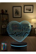 3D Kalp Şeklinde LED Gece Lambası Uzaktan Kumandalı RGB Masa Lambası Dekoratif Ambiyans Işığı - Görsel 2