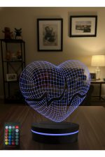 3D Kalp Şeklinde LED Gece Lambası Uzaktan Kumandalı RGB Masa Lambası Dekoratif Ambiyans Işığı - Görsel 3