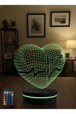 3D Kalp Şeklinde LED Gece Lambası Uzaktan Kumandalı RGB Masa Lambası Dekoratif Ambiyans Işığı - Görsel 4