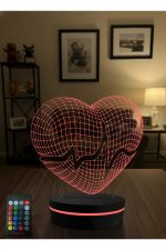3D Kalp Şeklinde LED Gece Lambası Uzaktan Kumandalı RGB Masa Lambası Dekoratif Ambiyans Işığı - Görsel 5