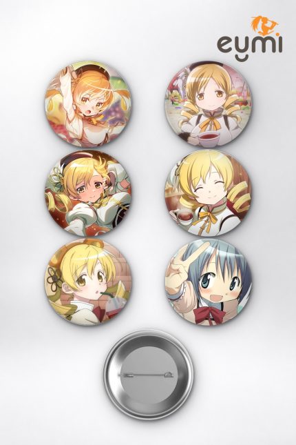 Madoka Magica Mami Tomoe & Sayaka Miki Çanta Süsü Rozet İğneli Buton Rozet Seti 58 mm (6’lı) - Kişiye Özel 3D LED Gece Lambası & Hediye | Eymi