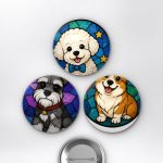 Vitray Mozaik Poodle Schnauzer Corgi Çanta Süsü Rozet İğneli Buton Rozet Seti 58 mm (3'lü)