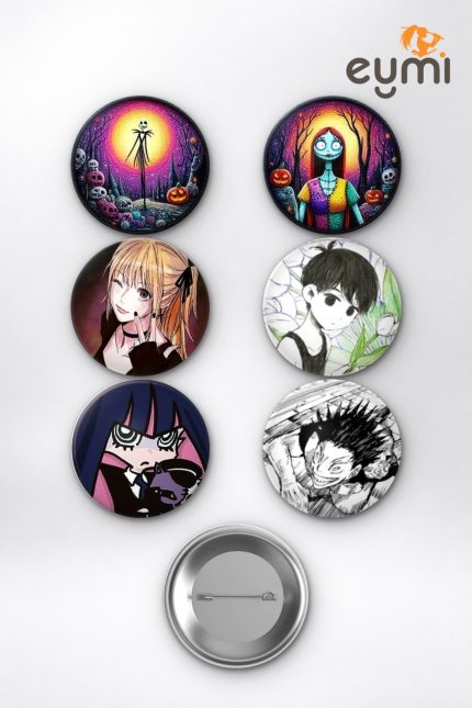Gotik Estetik Jack Sally Misa Omori Stocking Çanta Süsü Rozet İğneli Buton Rozet Seti 58 mm (6’lı) - Kişiye Özel 3D LED Gece Lambası & Hediye | Eymi