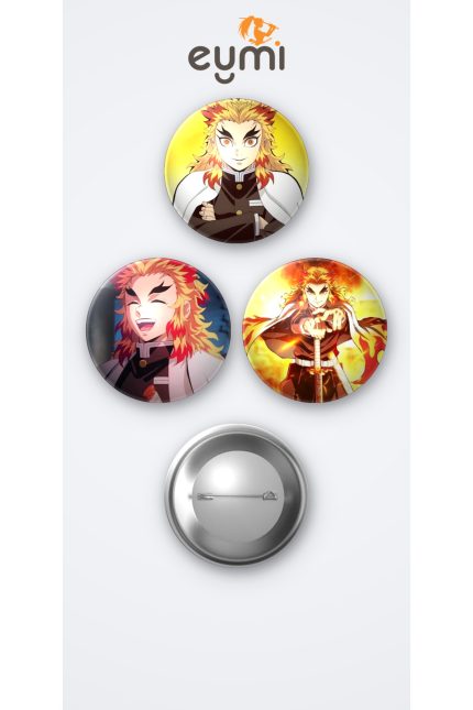 Demon Slayer ( İblis Keser ) Rengoku 3'lü Metal Rozet Seti 58mm İğneli Buton Çanta Yaka Rozeti - 58mm Metal İğneli Buton Rozet | Eymi