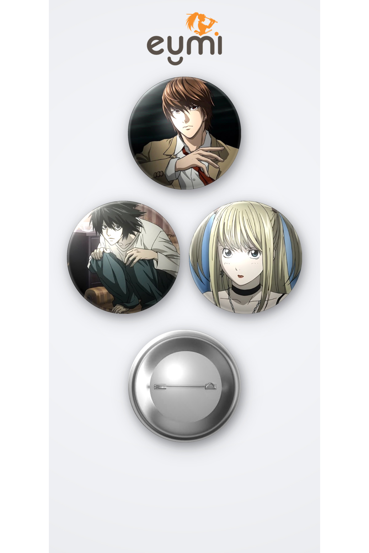 Death Note Animesi L , Light ve Misa Anime 3'lü Metal Rozet Seti 58mm İğneli Buton Çanta Yaka Rozeti - 58mm Metal İğneli Buton Rozet | Eymi Death Note Animesi L , Light ve Misa Anime 3'lü Metal Rozet Seti 58mm İğneli Buton Çanta Yaka Rozeti - 58mm Metal İğneli Buton Rozet | Eymi