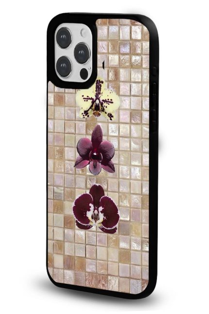 iPhone 16 Uyumlu Mozaik Orkide Desenli Parlak Telefon Kılıfı - Kişiye Özel 3D LED Gece Lambası & Hediye | Eymi