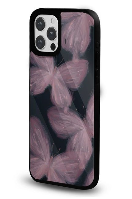 iPhone 14 Uyumlu Pudra Kelebekler Desenli Parlak Telefon Kılıfı - Kişiye Özel 3D LED Gece Lambası & Hediye | Eymi