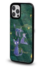 iPhone 17 Pro Max Uyumlu Yıldızlı Mavi Kediler Desenli Parlak Telefon Kılıfı - Görsel 2