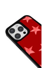 iPhone 16 Uyumlu Kırmızı Yıldızlar Desenli Parlak Telefon Kılıfı - Görsel 3