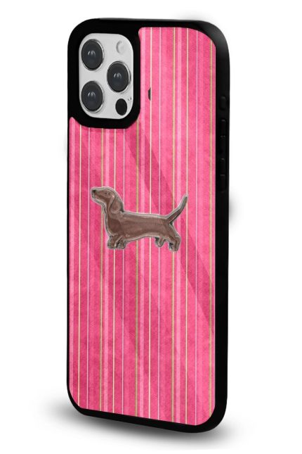 iPhone 12 Uyumlu Pembe Çizgili Sosis Köpek Desenli Parlak Telefon Kılıfı - Kişiye Özel 3D LED Gece Lambası & Hediye | Eymi