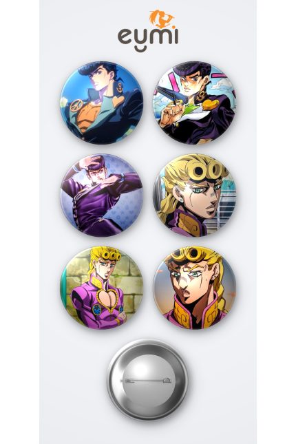 Jojo Josuke Higashikata ve Giorno Giovanna 6'lı Metal Rozet Seti 58mm İğneli Buton Çanta Yaka Rozeti - 58mm Metal İğneli Buton Rozet | Eymi