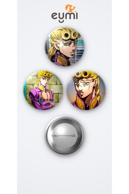 Jojo Animesi Giorno Giovanna 3'lü Metal Rozet Seti 58mm İğneli Buton Çanta Yaka Rozeti - 58mm Metal İğneli Buton Rozet | Eymi