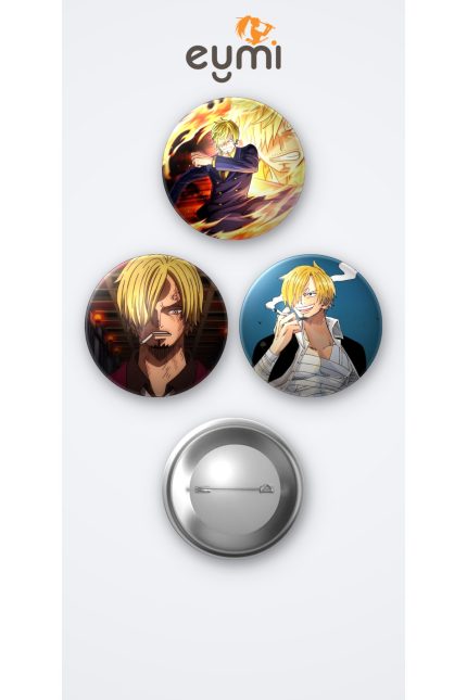 One Piece Sanji 3'lü Metal Rozet Seti 58mm İğneli Buton Çanta Yaka Rozeti - 58mm Metal İğneli Buton Rozet | Eymi