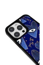 iPhone 17 Uyumlu Lacivert Kalp Gözler Desenli Parlak Telefon Kılıfı - Görsel 3