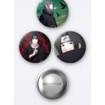 Naruto Itachi Uchiha 3'lü Metal Rozet Seti 58mm İğneli Buton Çanta Yaka Rozeti