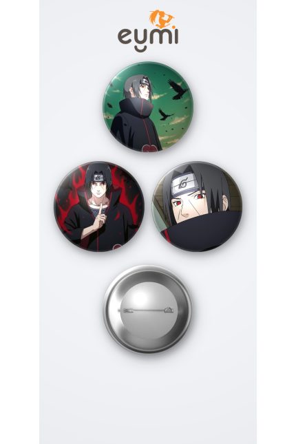 Naruto Itachi Uchiha 3'lü Metal Rozet Seti 58mm İğneli Buton Çanta Yaka Rozeti - 58mm Metal İğneli Buton Rozet | Eymi