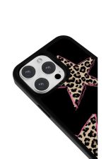 iPhone 16 Uyumlu Leopar Yıldızlar Desenli Parlak Telefon Kılıfı - Görsel 3