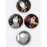 Kara Kahya ( Black Butler ) Animesi Sebastian Michaelis Anime 3'lü Metal Rozet Seti 58mm İğneli Buton Çanta Yaka Rozeti