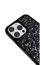 iPhone 16 Pro Uyumlu Simli Yıldız Desenli Parlak Telefon Kılıfı - Görsel 3