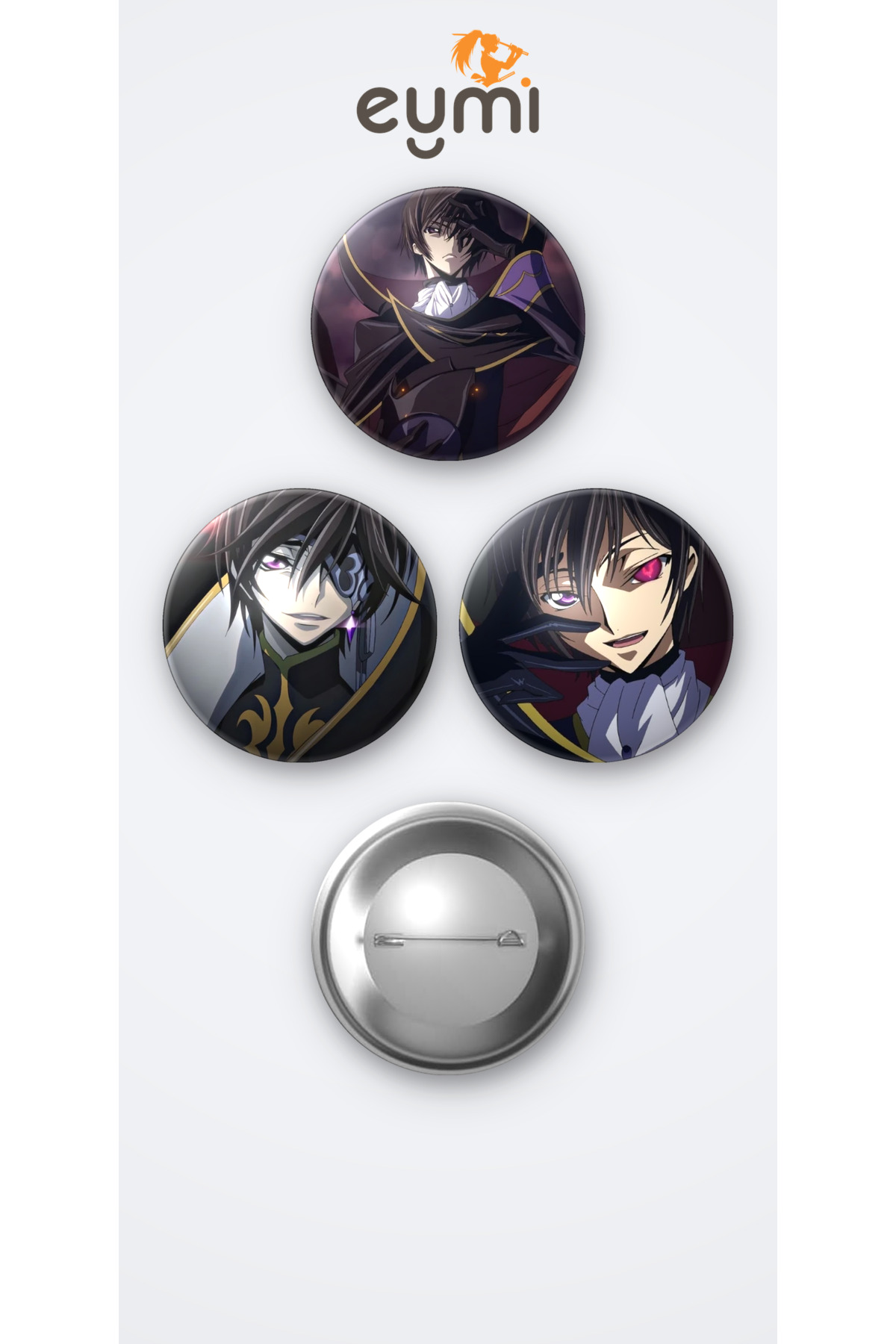 Code Geass: Lelouch of the Rebellion Lelouch Lamperouge 3'lü Metal Rozet Seti 58mm İğneli Buton Çanta Yaka Rozeti - 58mm Metal İğneli Buton Rozet | Eymi Code Geass: Lelouch of the Rebellion Lelouch Lamperouge 3'lü Metal Rozet Seti 58mm İğneli Buton Çanta Yaka Rozeti - 58mm Metal İğneli Buton Rozet | Eymi