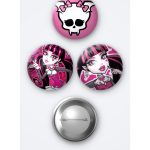 Monster High Draculaura 3'lü Metal Rozet Seti 58mm İğneli Buton Çanta Yaka Rozeti
