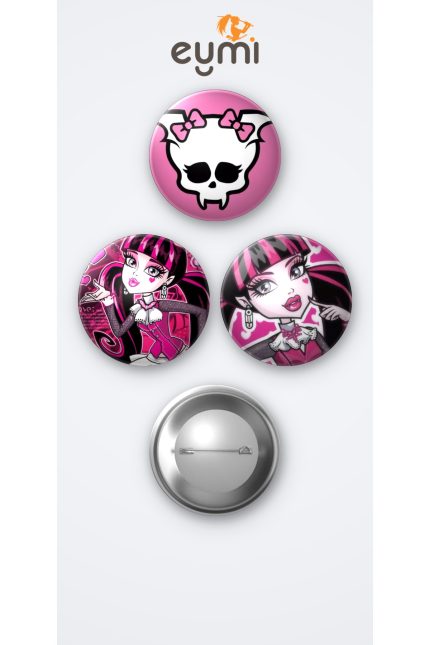 Monster High Draculaura 3'lü Metal Rozet Seti 58mm İğneli Buton Çanta Yaka Rozeti - 58mm Metal İğneli Buton Rozet | Eymi