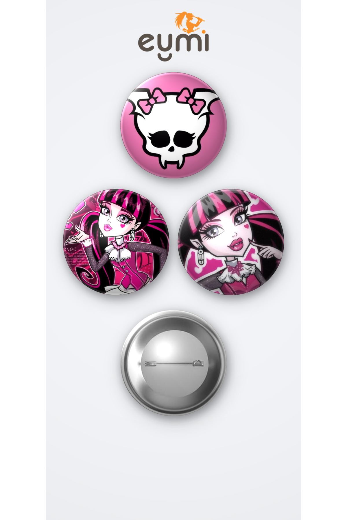 Monster High Draculaura 3'lü Metal Rozet Seti 58mm İğneli Buton Çanta Yaka Rozeti - 58mm Metal İğneli Buton Rozet | Eymi Monster High Draculaura 3'lü Metal Rozet Seti 58mm İğneli Buton Çanta Yaka Rozeti - 58mm Metal İğneli Buton Rozet | Eymi