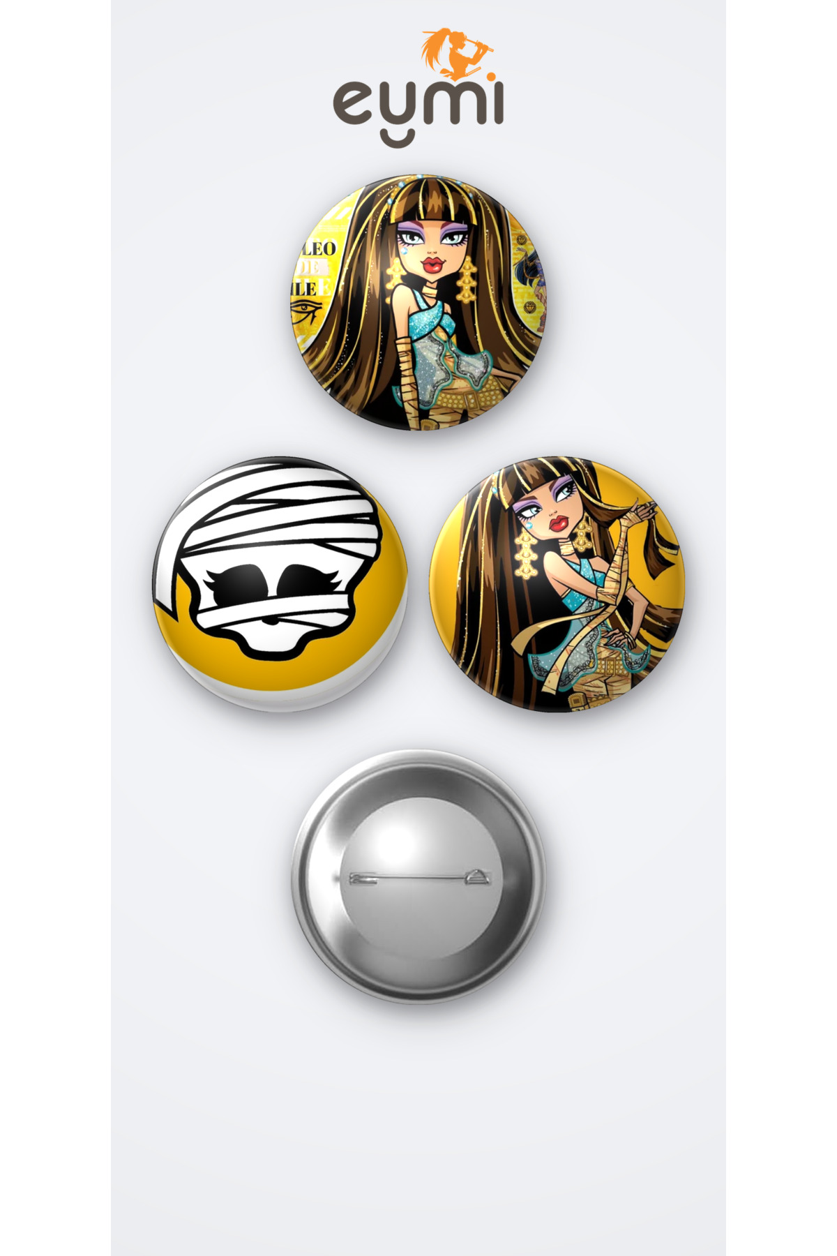 Monster High Cleo de Nile 3'lü Metal Rozet Seti 58mm İğneli Buton Çanta Yaka Rozeti - 58mm Metal İğneli Buton Rozet | Eymi Monster High Cleo de Nile 3'lü Metal Rozet Seti 58mm İğneli Buton Çanta Yaka Rozeti - 58mm Metal İğneli Buton Rozet | Eymi