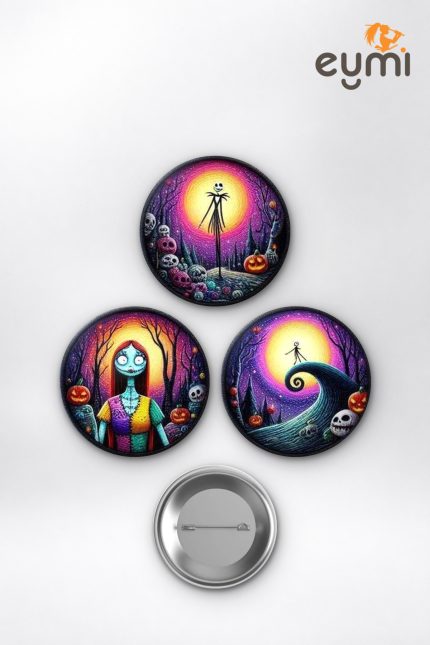 The Nightmare Before Christmas Jack & Sally Çanta Süsü Rozet İğneli Buton Rozet Seti 58 mm (3'lü) - 58mm Metal İğneli Buton Rozet | Eymi