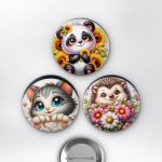 Sevimli Hayvanlar Panda Kedi Kirpi Çanta Süsü Rozet İğneli Buton Rozet Seti 58 mm (3'lü)