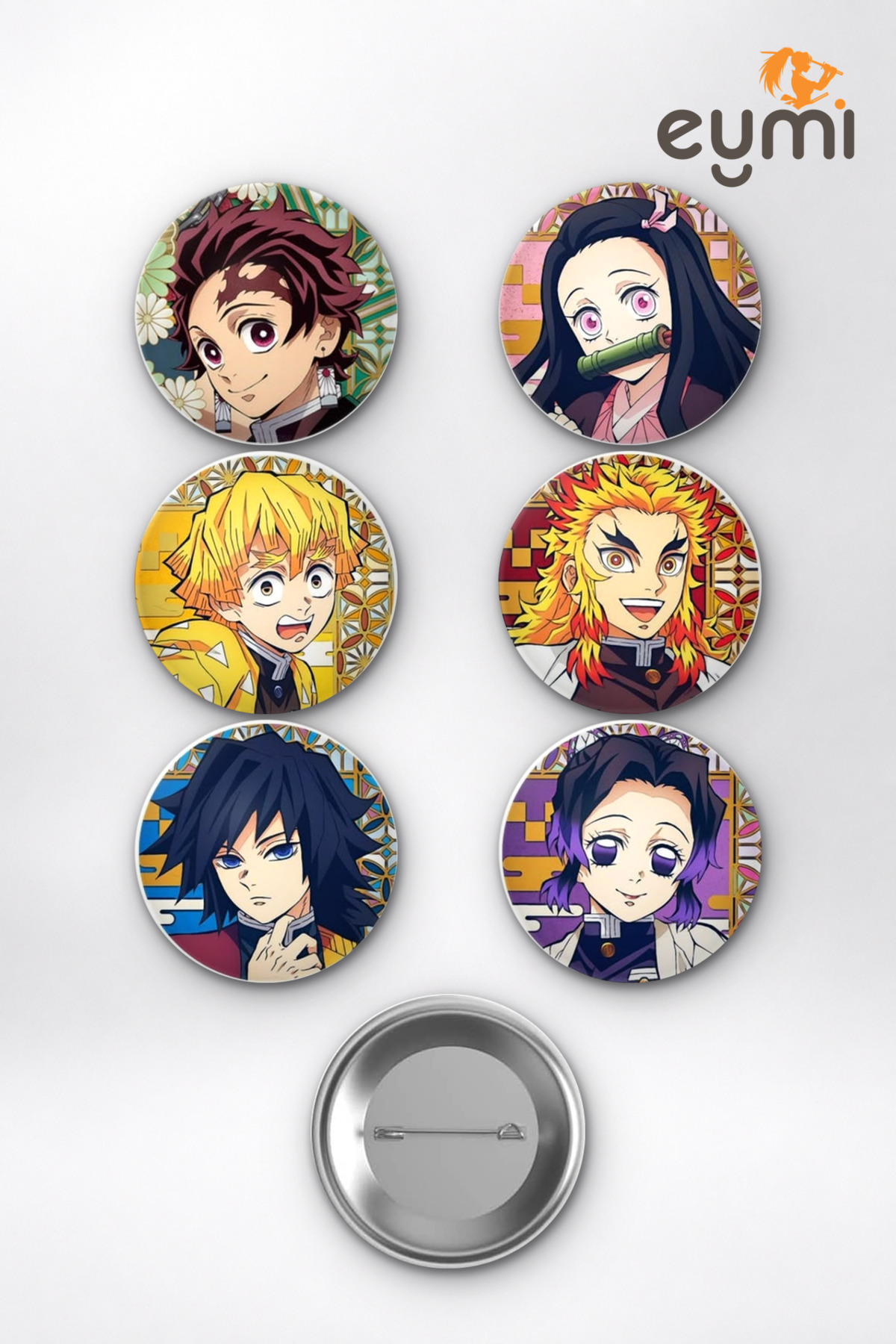 Demon Slayer Tanjiro Nezuko Hashira Çanta Süsü Rozet İğneli Buton Rozet Seti 58 mm (6'lı) - 58mm Metal İğneli Buton Rozet | Eymi