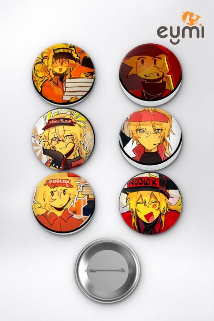 Roblox Elliot Pizza Guy Komik Kurye Çanta Süsü Rozet İğneli Buton Rozet Seti 58 mm (6'lı) - 58mm Metal İğneli Buton Rozet | Eymi