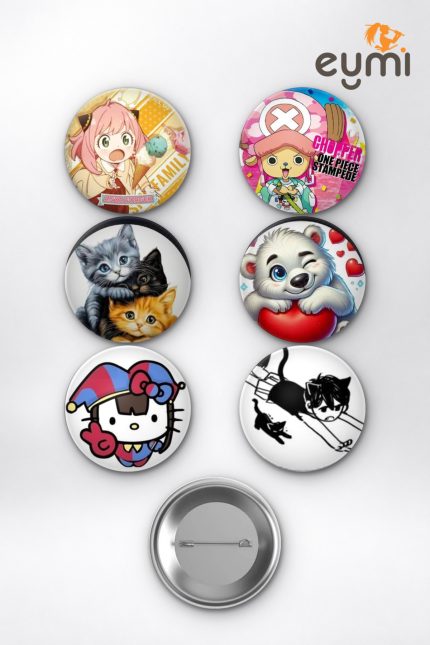 Kawaii Chibi Sevimli Maskotlar Anya Chopper Kediler Çanta Süsü Rozet İğneli Buton Rozet Seti 58 mm (6'lı) - 58mm Metal İğneli Buton Rozet | Eymi