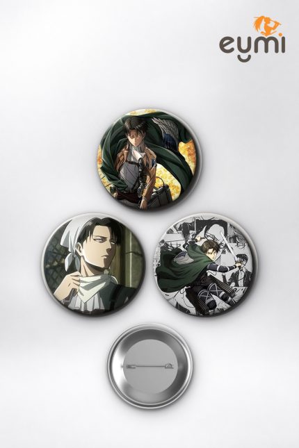 Attack on Titan Kaptan Levi Ackerman Çanta Süsü Rozet İğneli Buton Rozet Seti 58 mm (3'lü) - 58mm Metal İğneli Buton Rozet | Eymi