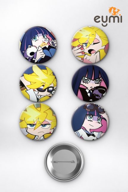 Panty & Stocking Anarchy Pop-Art Aksiyon Çanta Süsü Rozet İğneli Buton Rozet Seti 58 mm (6'lı) - 58mm Metal İğneli Buton Rozet | Eymi