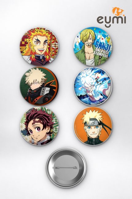 Anime Güç & Alev Savaşçıları Rengoku Sanji Luffy Bakugo Çanta Süsü Rozet İğneli Buton Rozet Seti 58 mm (6'lı) - 58mm Metal İğneli Buton Rozet | Eymi