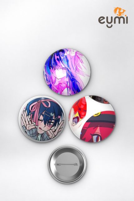Pembe Saçlı Anime İdolleri Ai Mizi Teto Çanta Süsü Rozet İğneli Buton Rozet Seti 58 mm (3'lü) - 58mm Metal İğneli Buton Rozet | Eymi