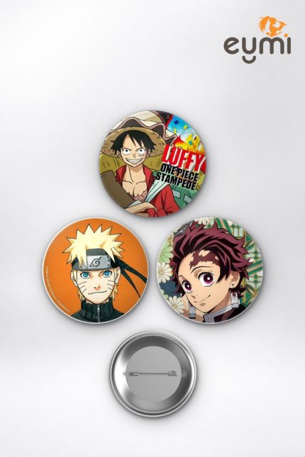 Anime Shonen Kralları Luffy Naruto Tanjiro Çanta Süsü Rozet İğneli Buton Rozet Seti 58 mm (3'lü) - 58mm Metal İğneli Buton Rozet | Eymi